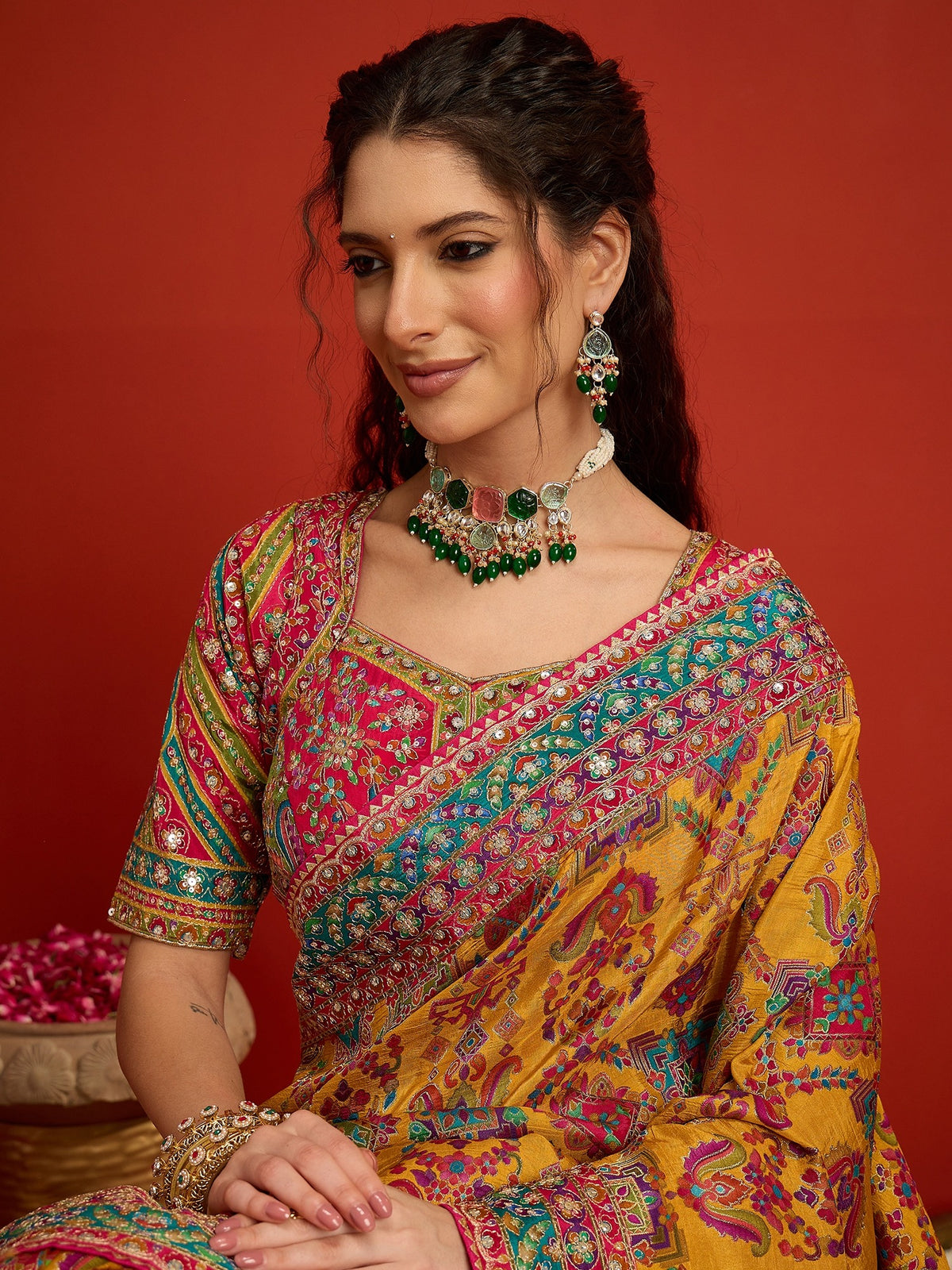 Mustard Silk Blend saree – detail view 4