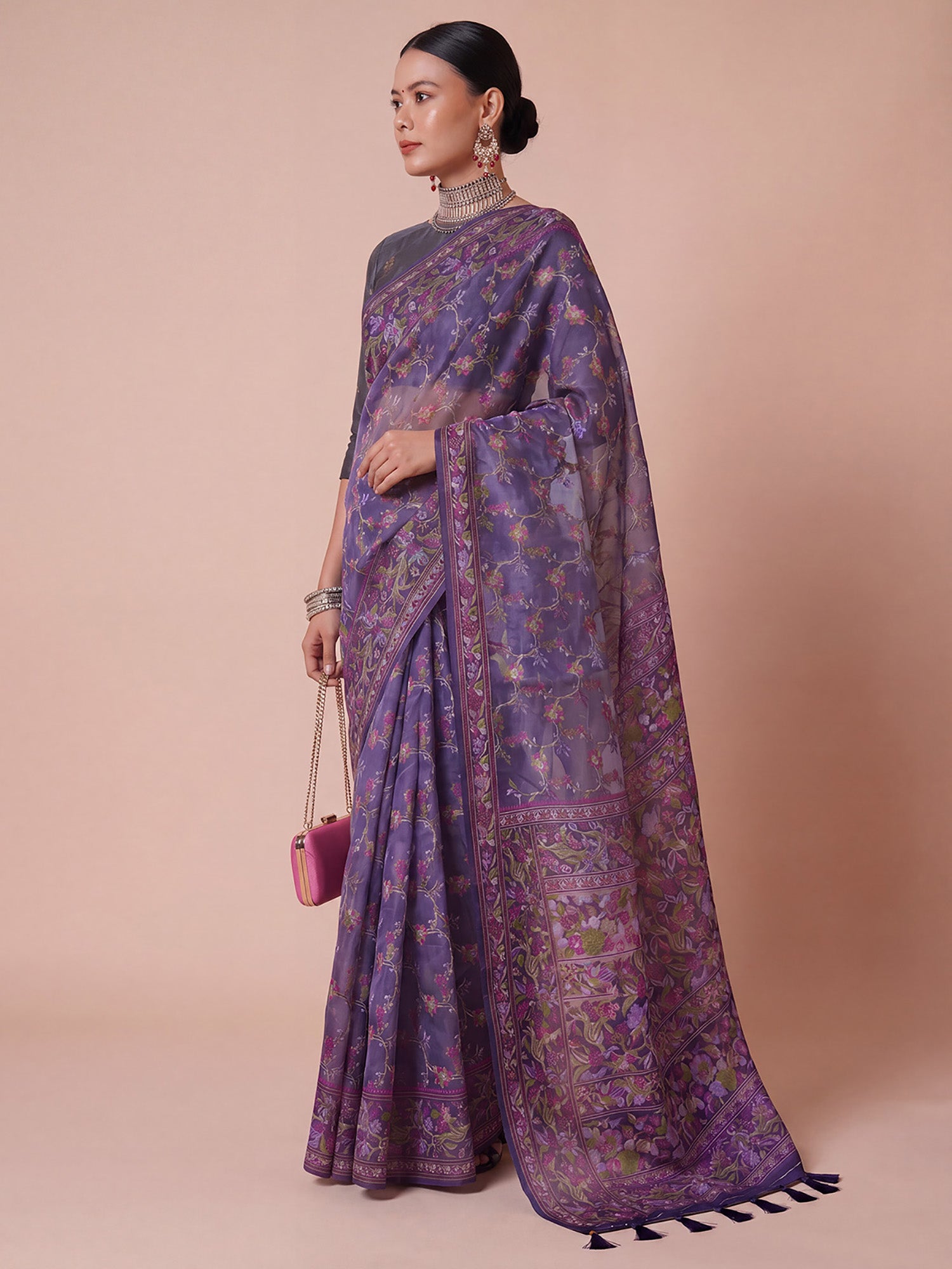 Purple Organza saree – detail view 2