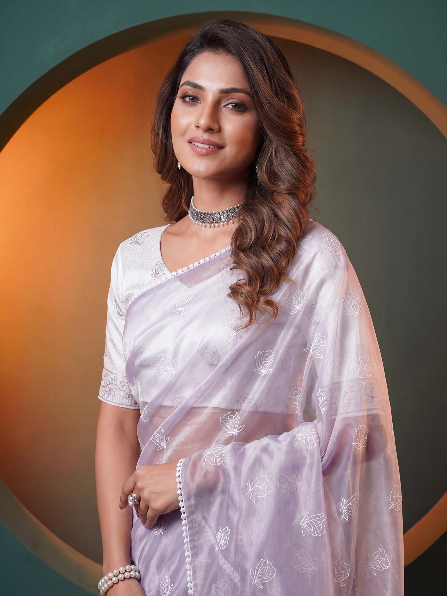 Lavender Organza saree – detail view 4