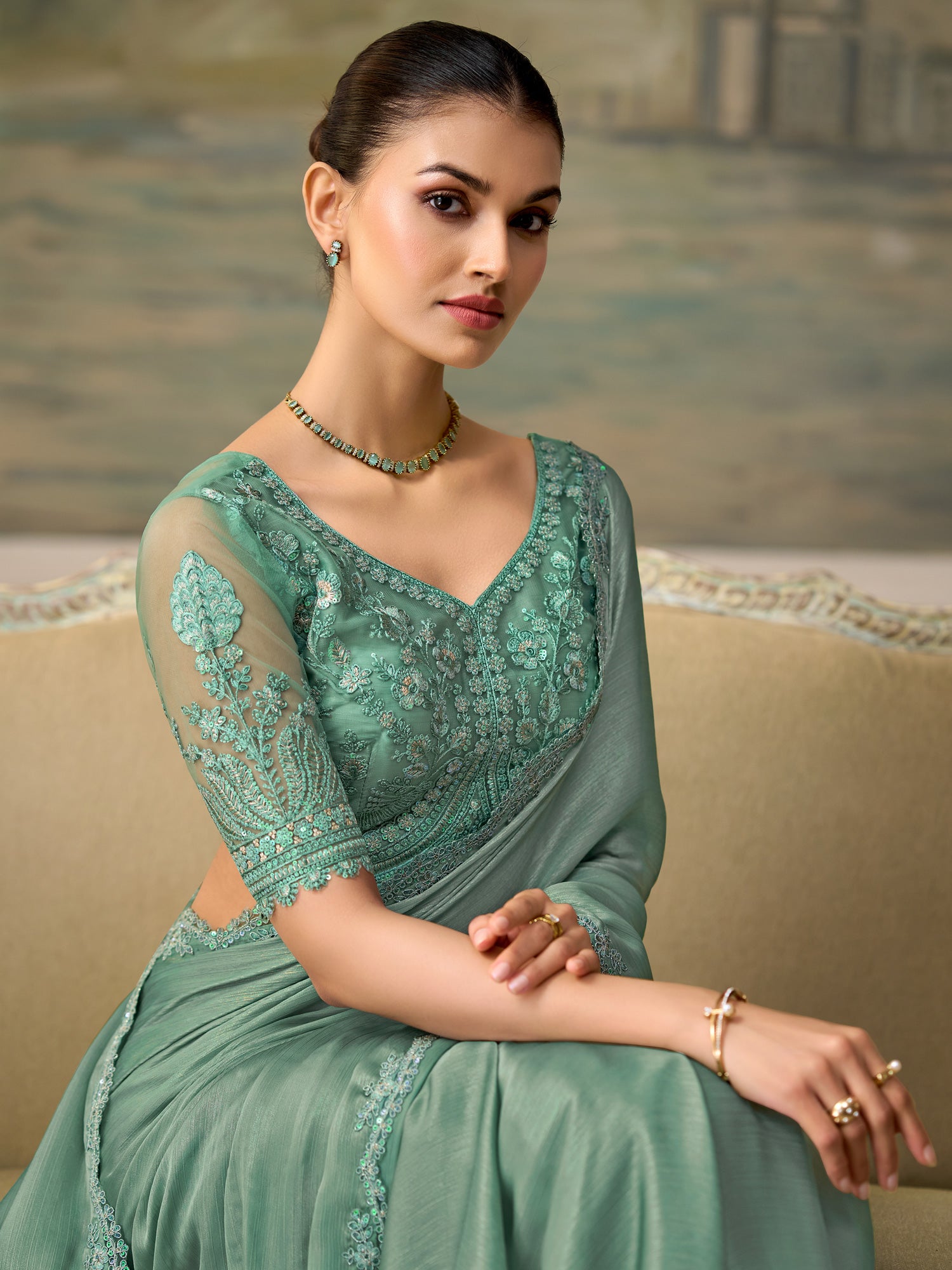 Light Blue Chiffon saree – detail view 1