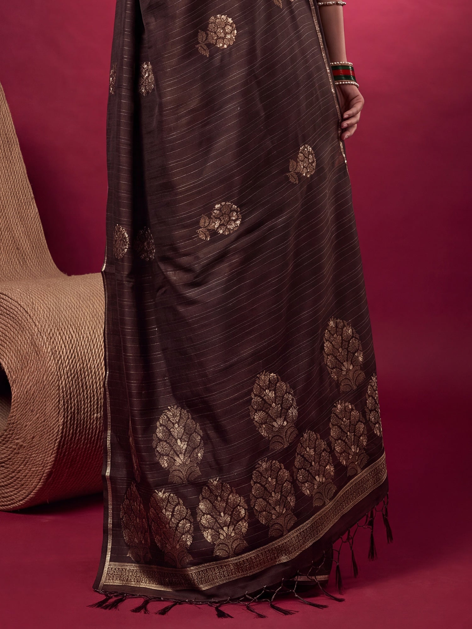 Dark Brown Satin Silk saree – detail view 5
