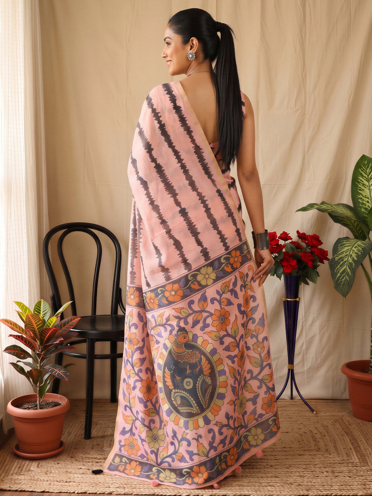 Pink Cotton Blend saree – detail view 1