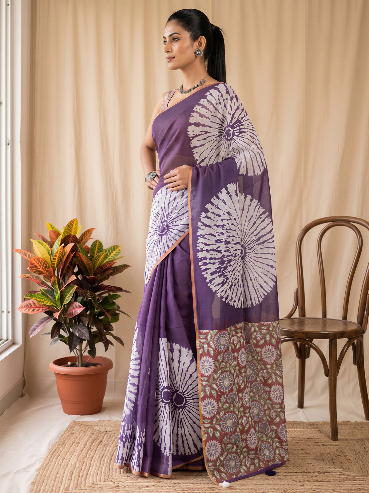 Purple Cotton Blend saree – detail view 1