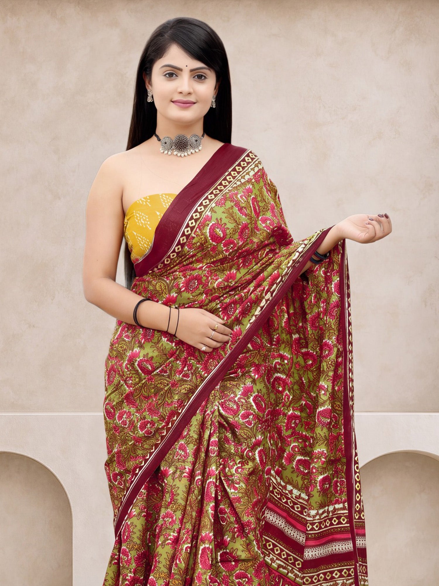 Olive Cotton saree – detail view 3