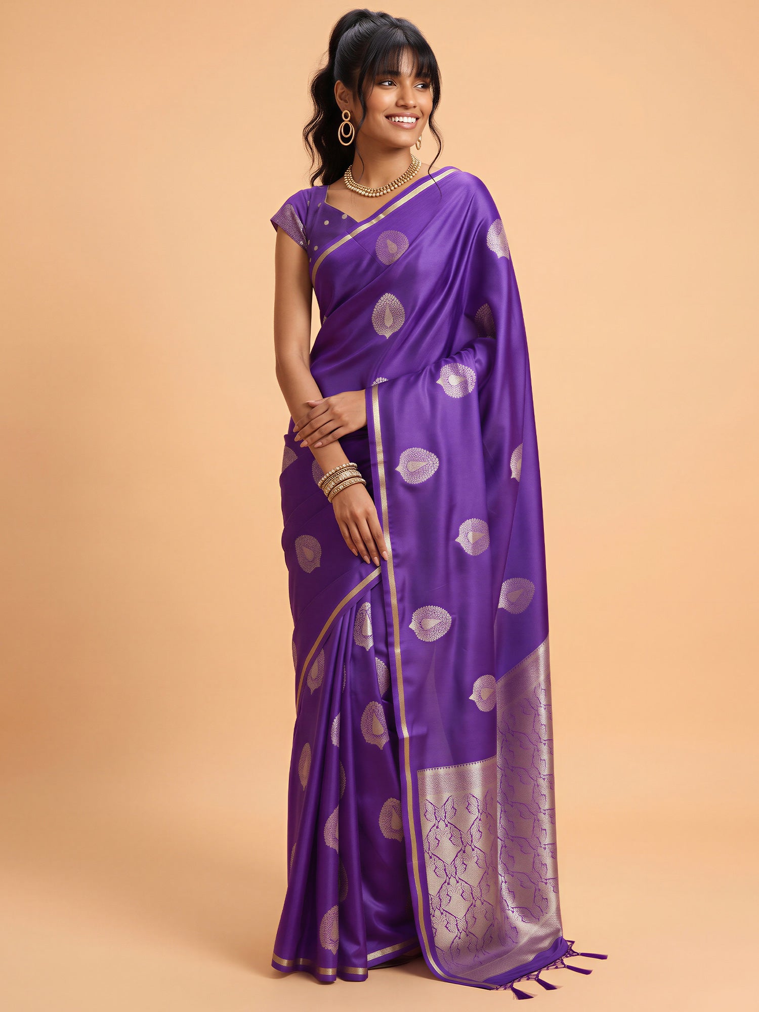 Purple Satin Silk saree – detail view 3