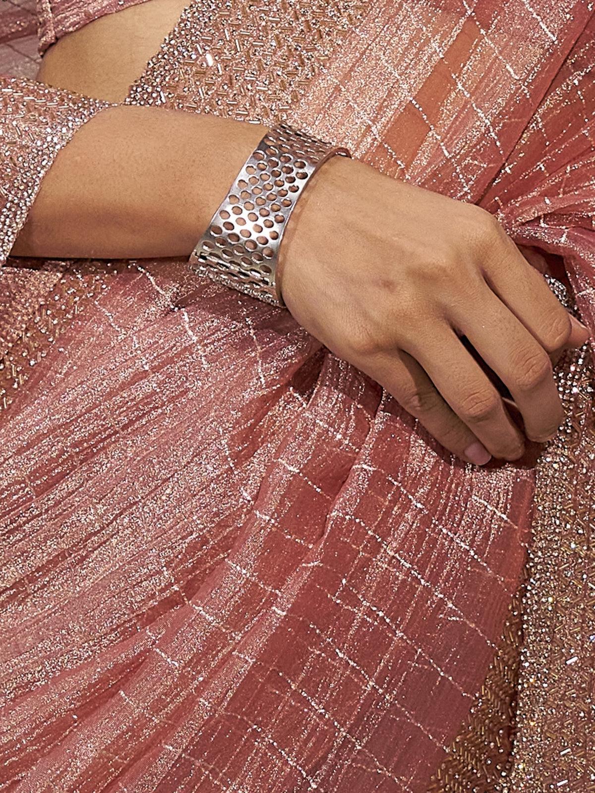 Peach organza saree view 5