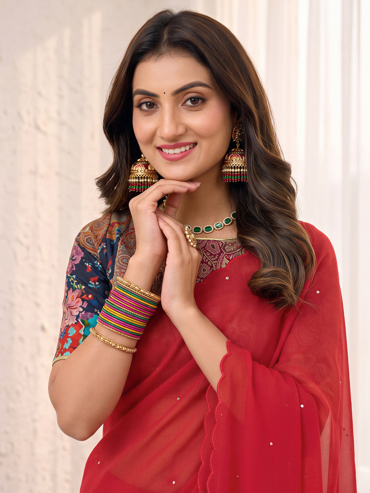 Red Cotton saree – detail view 4