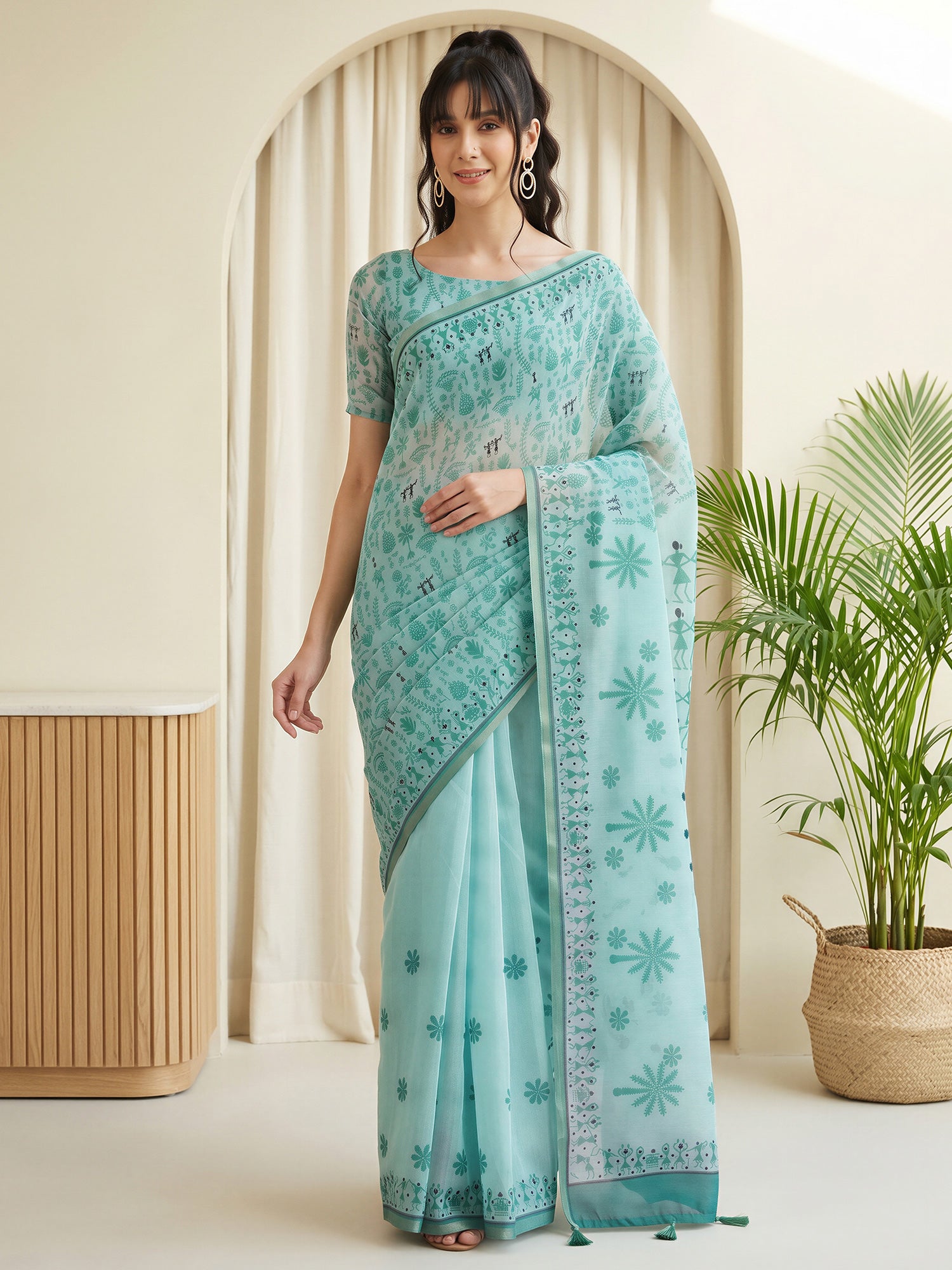 Light Blue Cotton Linen saree – detail view 3