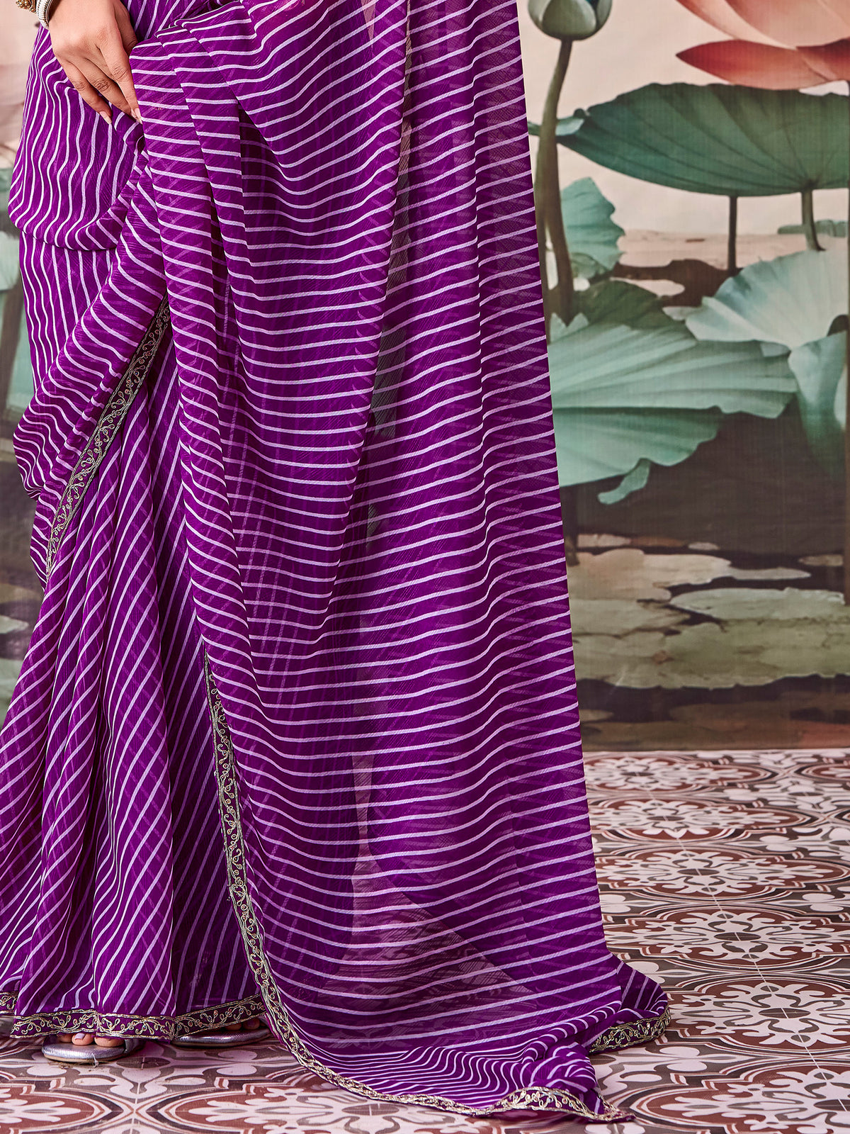Purple Georgette saree – detail view 4