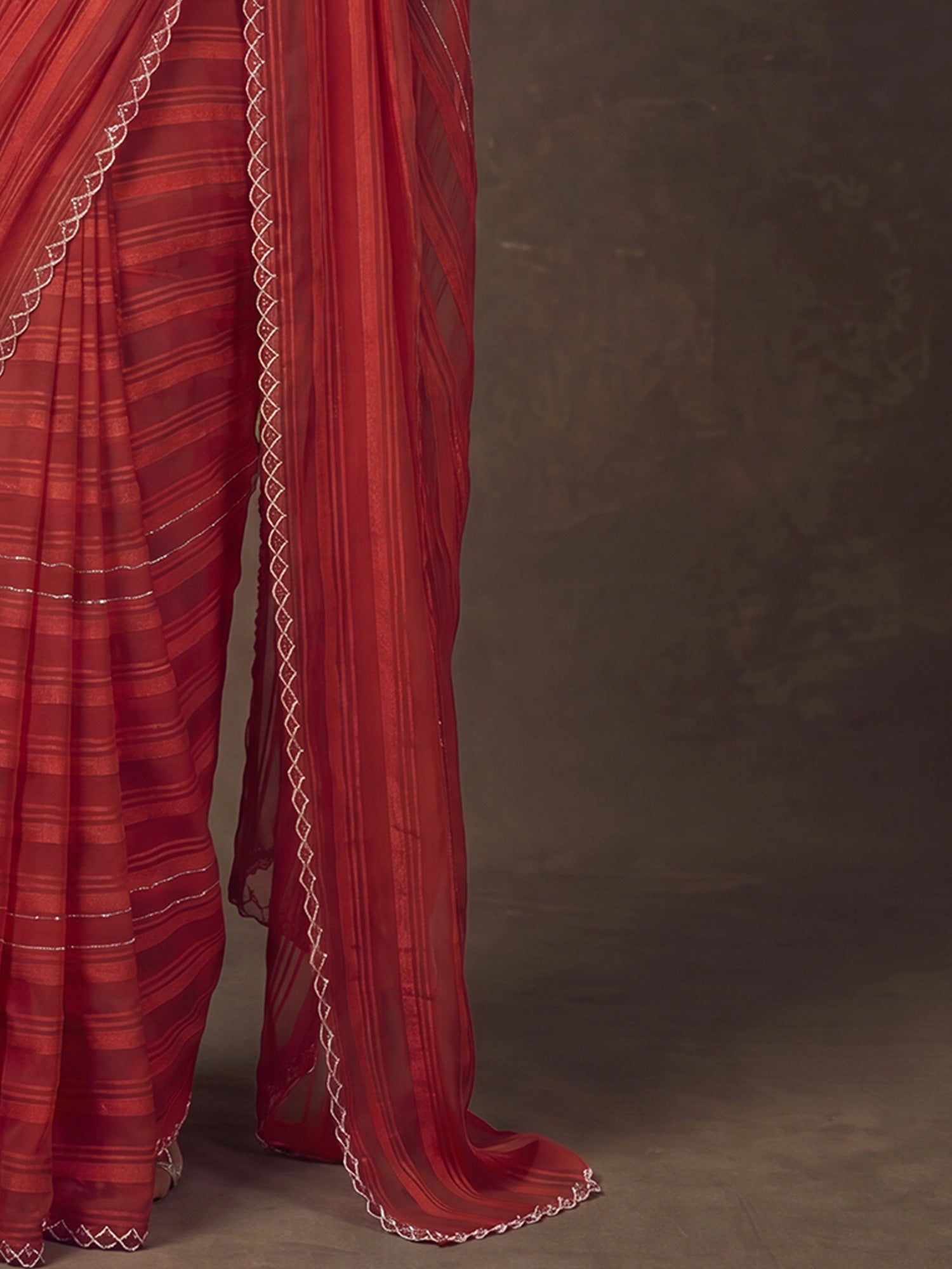 Red Georgette saree – detail view 5