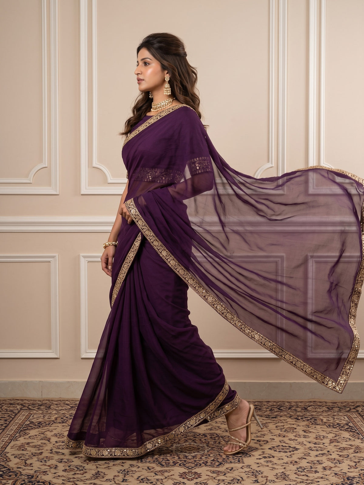 Magenta Satin Silk saree – detail view 3