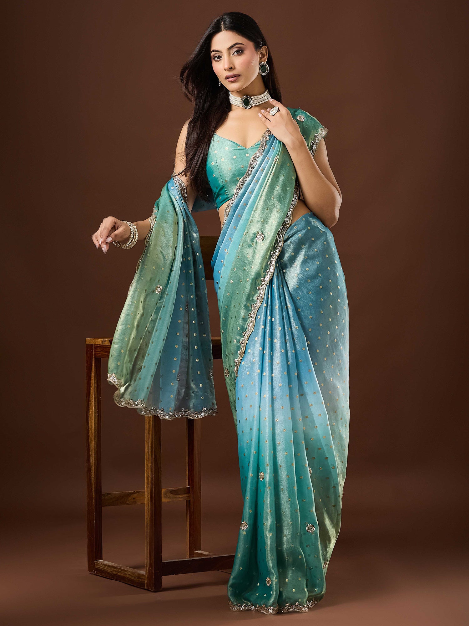 Light Blue Satin saree – detail view 3