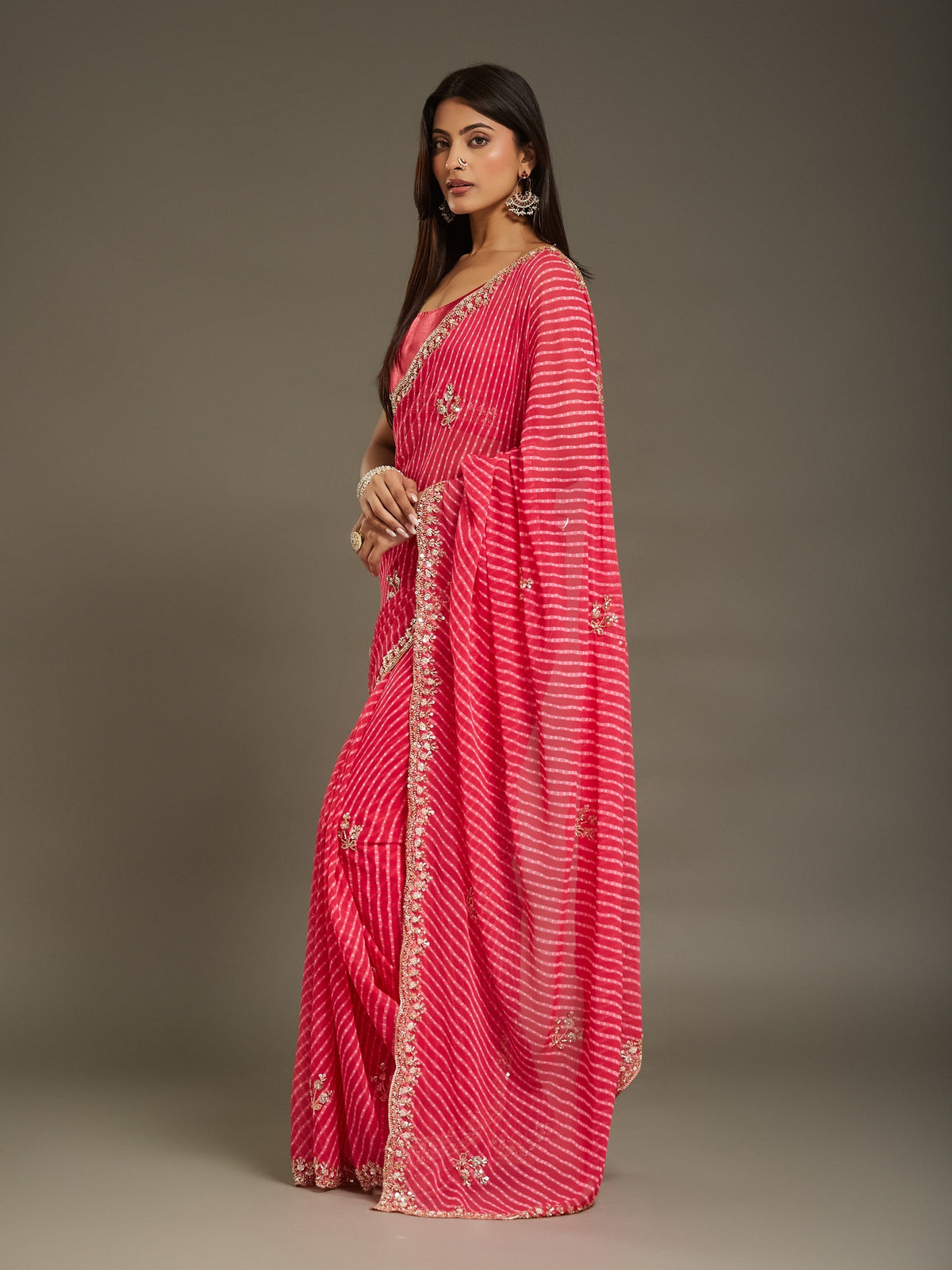 Pink Georgette saree – detail view 2