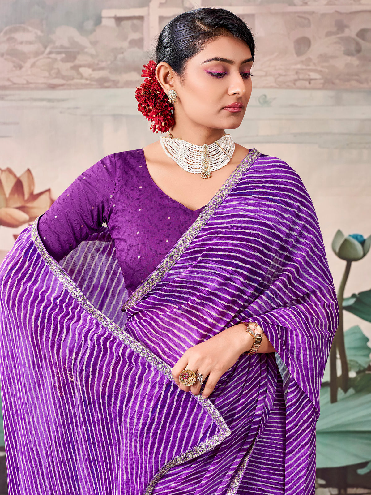 Purple Georgette saree – detail view 2