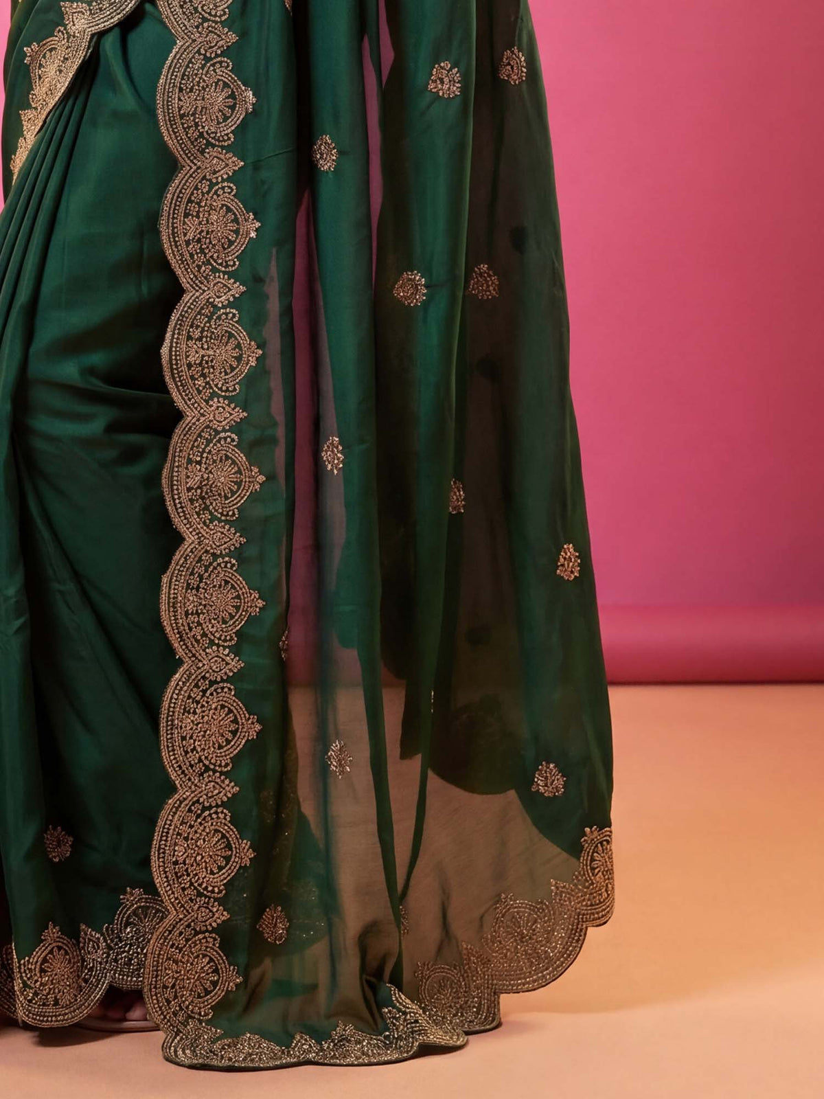 Green Georgette saree – detail view 5