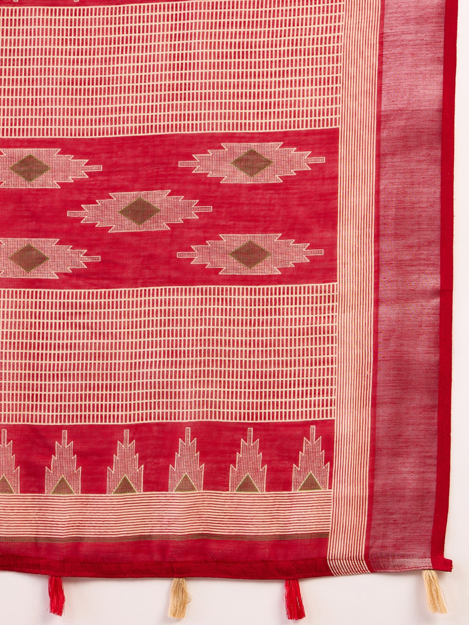 Red Cotton Linen saree – detail view 5
