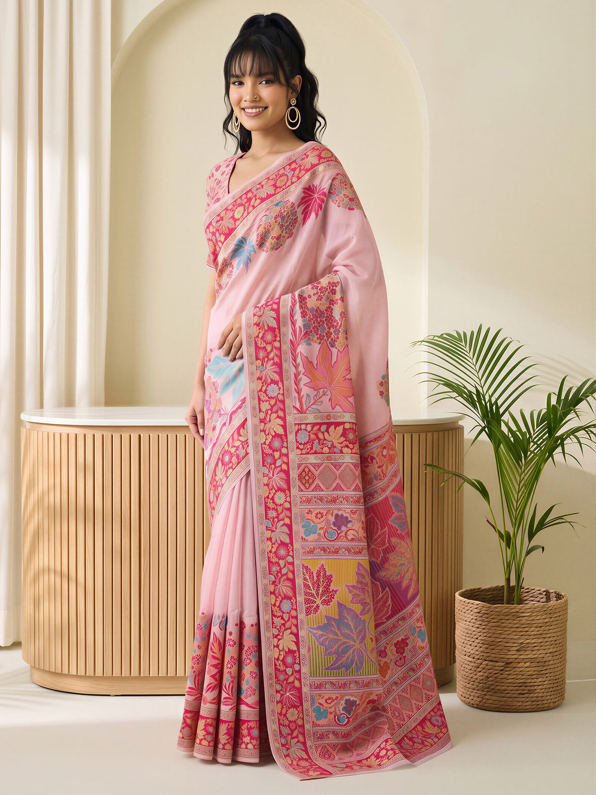 Pink Pashmina Silk saree – detail view 2