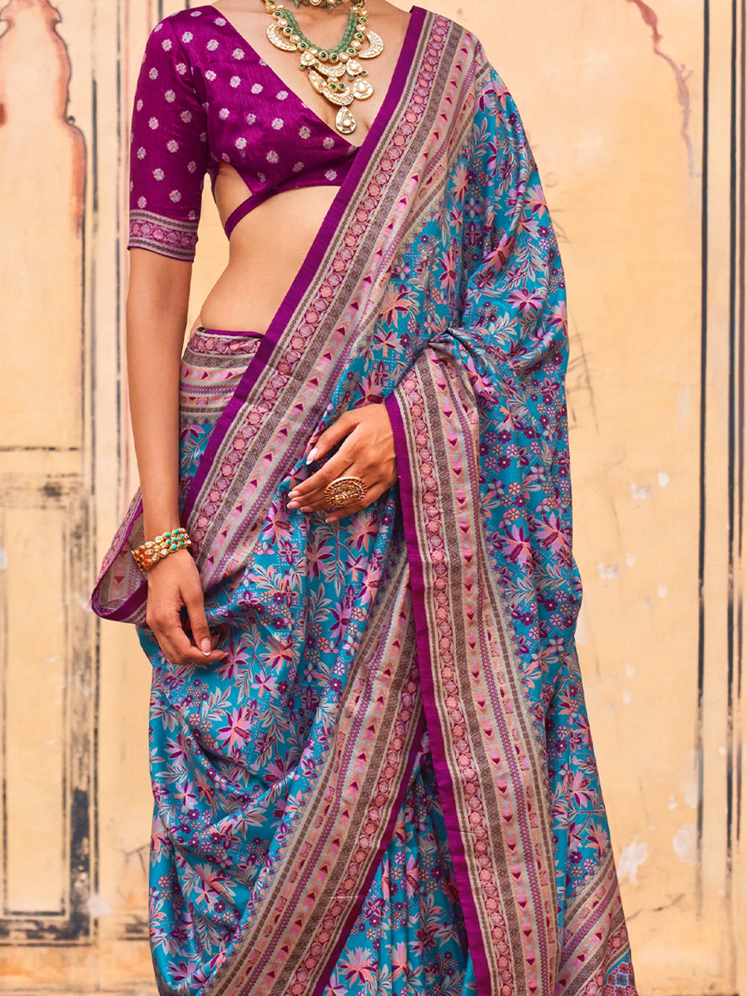 Teal Blue Silk Blend saree – detail view 2
