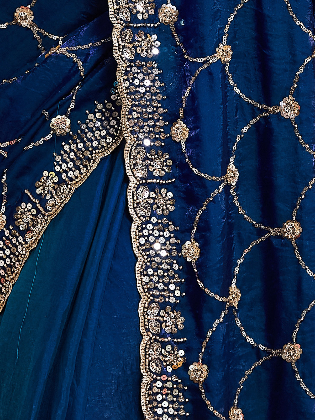 Blue Satin saree – detail view 2