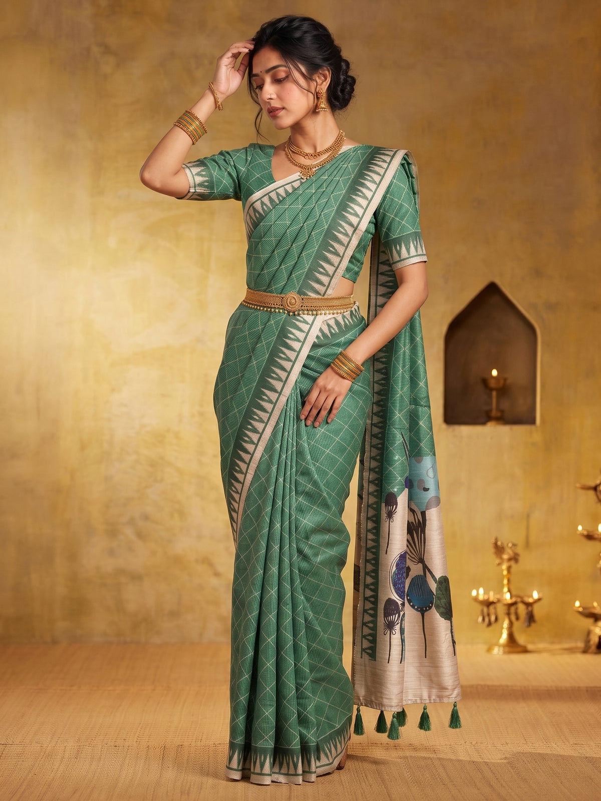 Light Green soft silk saree view 1