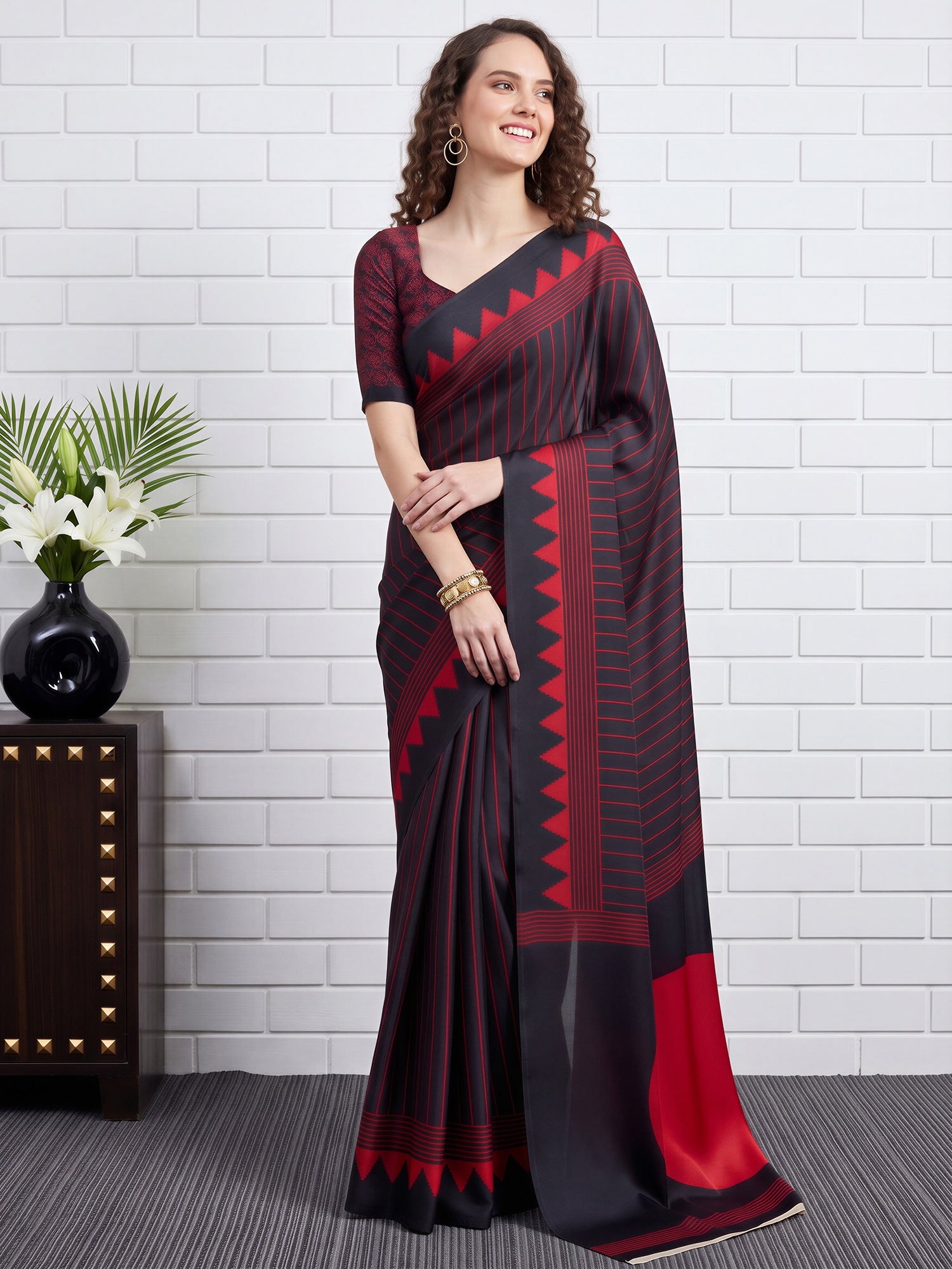 Black Satin saree – detail view 3