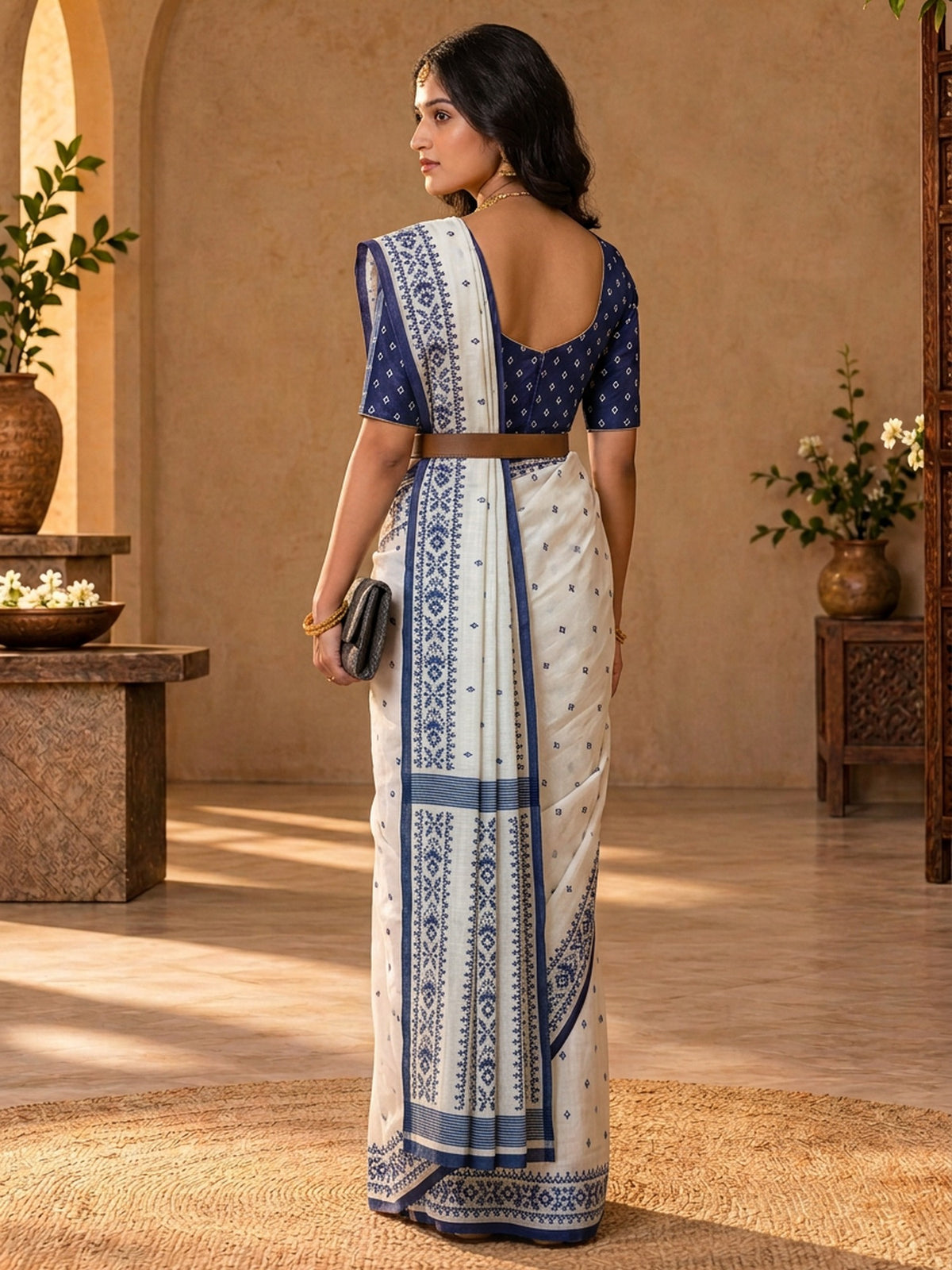 Off White tussar silk saree view 3