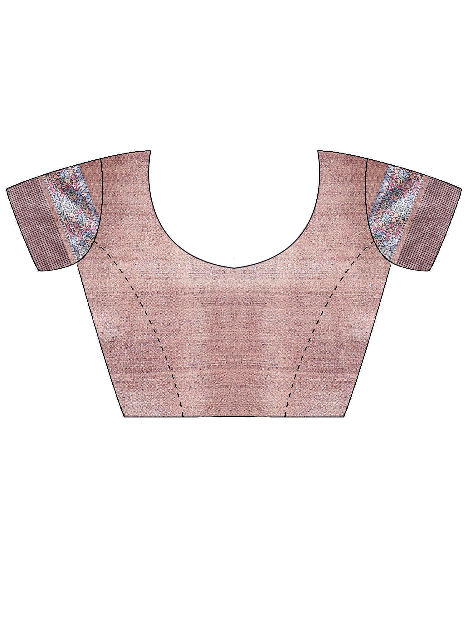 Unstitched beige manipuri silk blouse piece with madhubani design