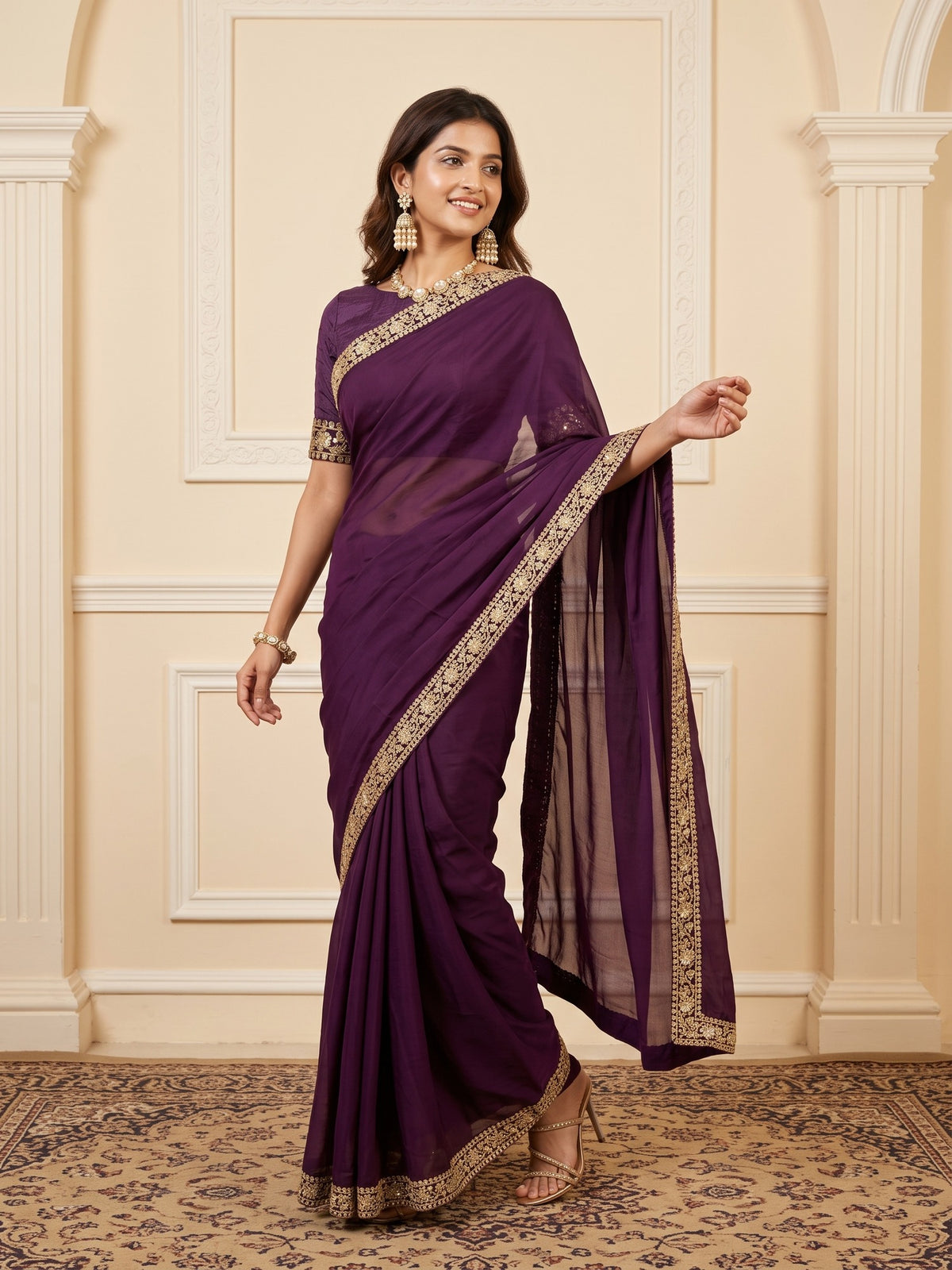 Magenta Satin Silk saree – detail view 4