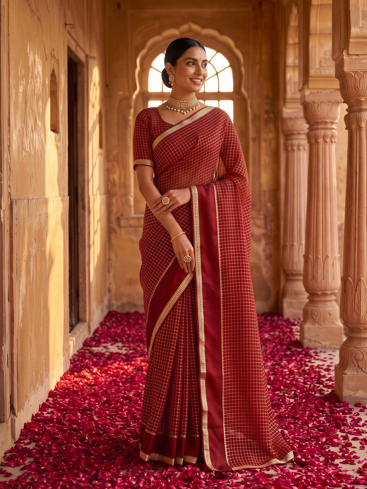 Maroon Viscose saree – detail view 3