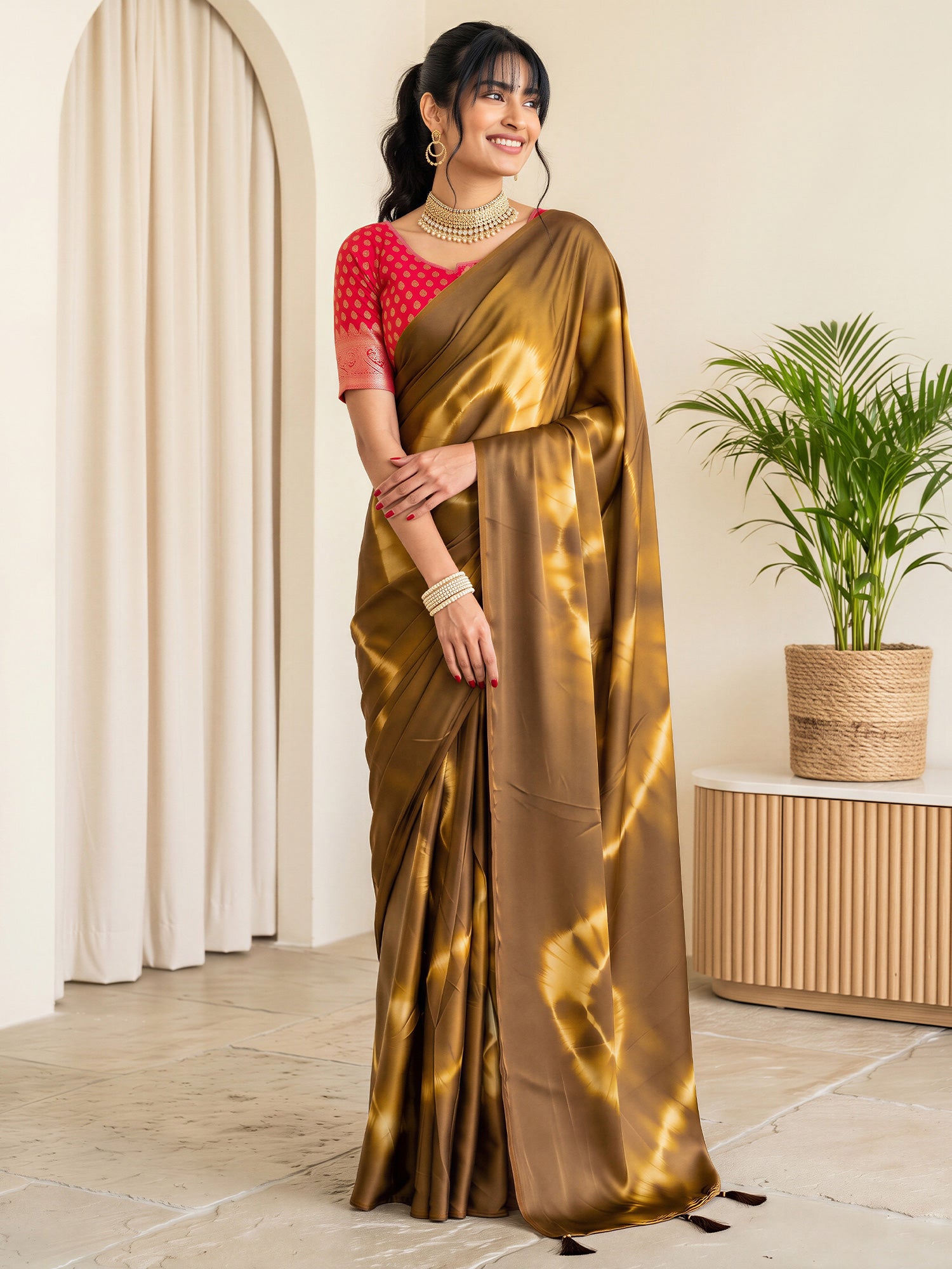 Brown Satin Silk saree – detail view 3