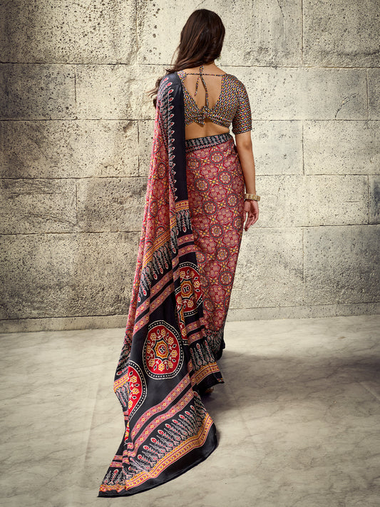 Maroon Satin saree – detail view 1