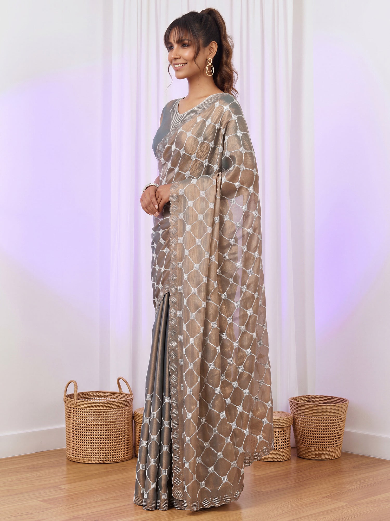 Metallic Chiffon saree – detail view 2