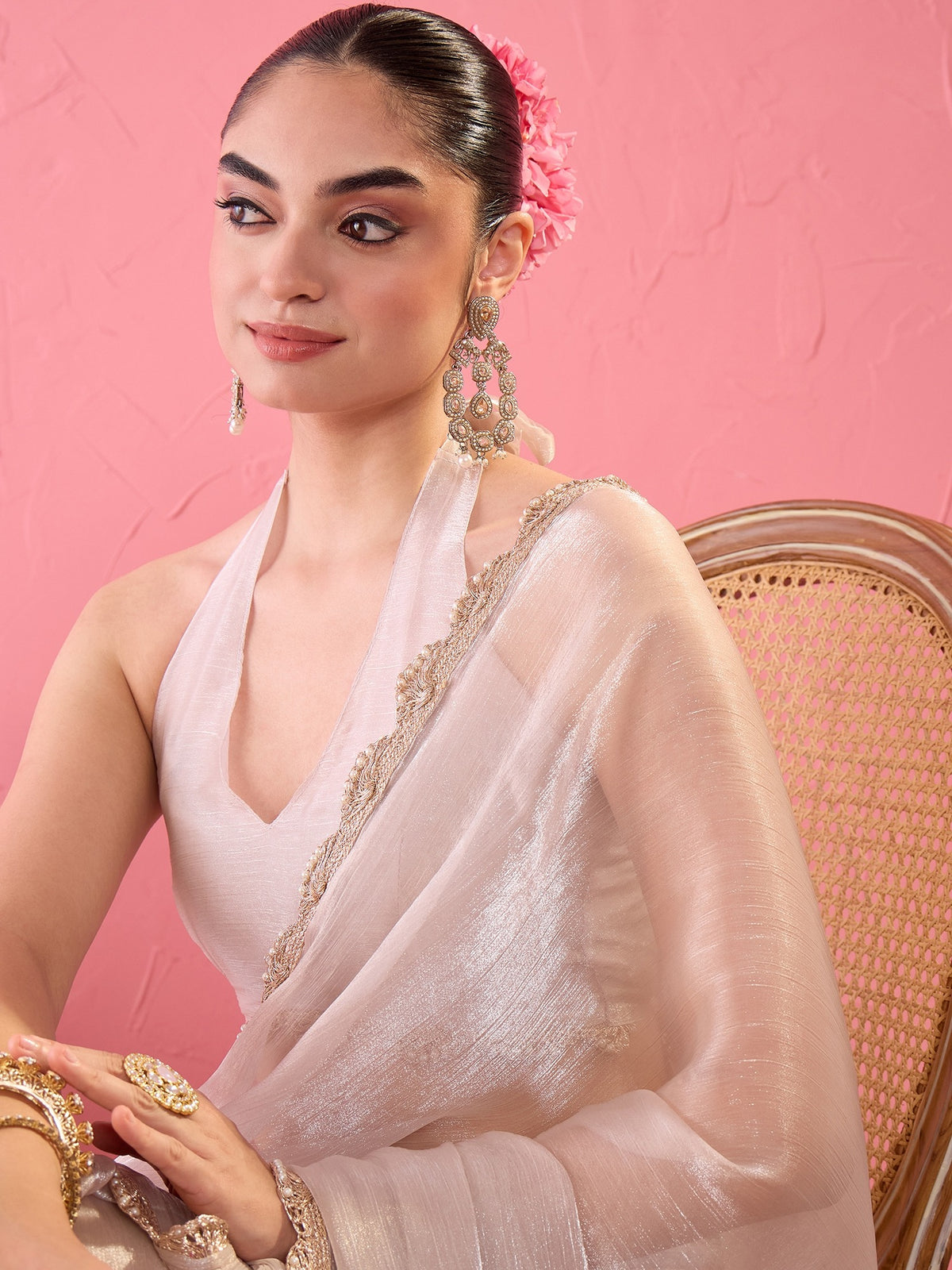 Cream Organza saree – detail view 3