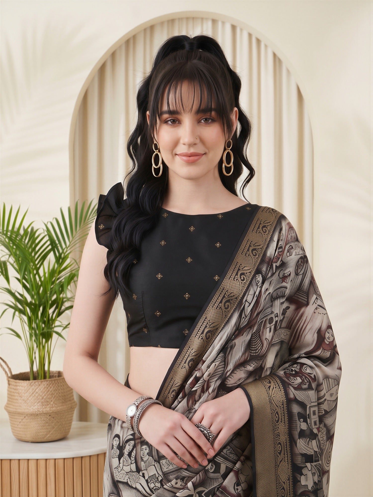 Navy Blue Viscose Silk saree – detail view 4