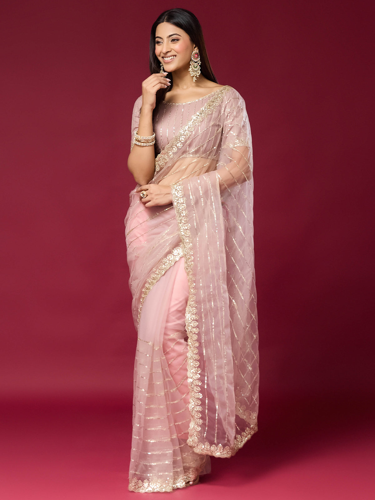 Pink Net saree – detail view 2
