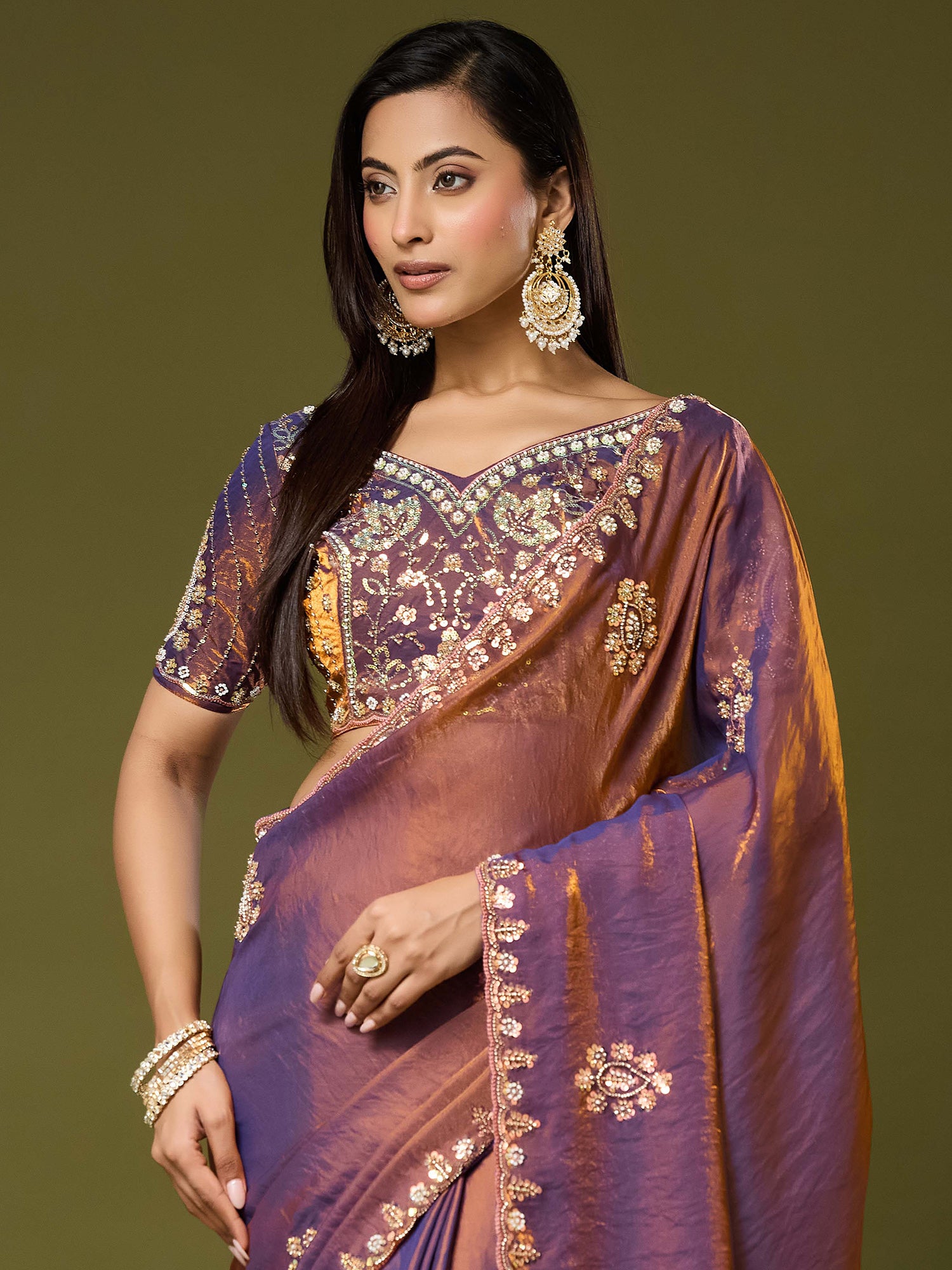 Bronze Satin Silk saree – detail view 4