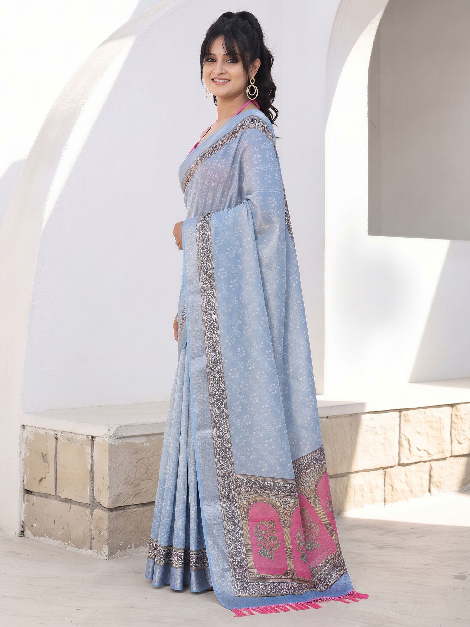 Light Blue Cotton Silk saree – detail view 2