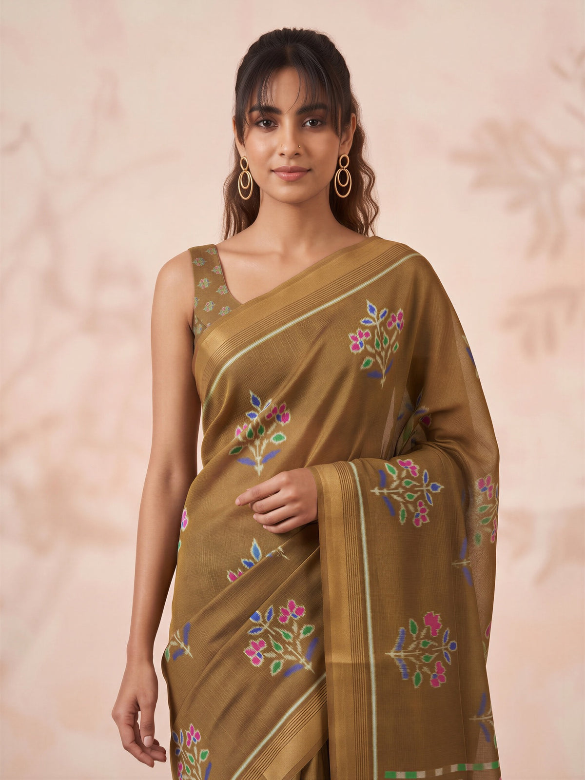 Olive Cotton Linen saree – detail view 4