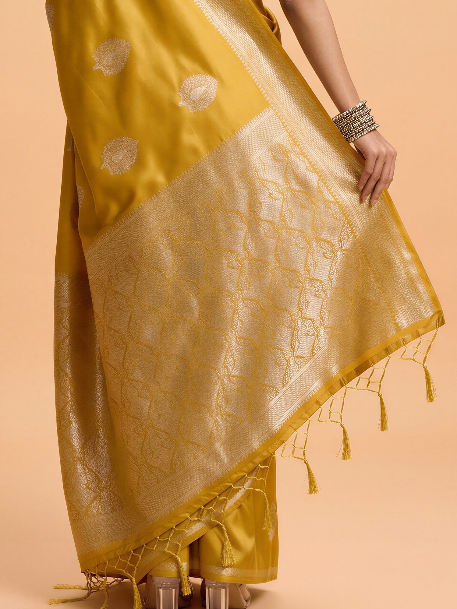 Mustard Satin Silk saree – detail view 5