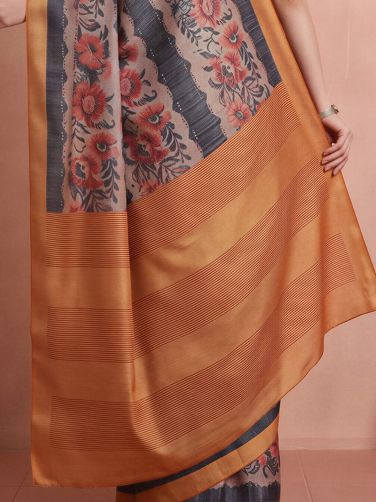 Rust Cotton Blend saree – detail view 5