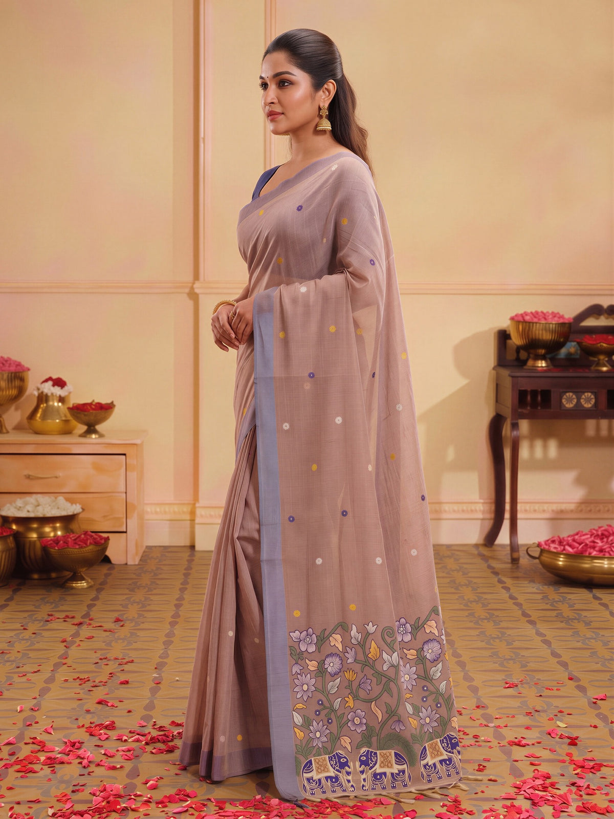 Light Brown silk blend saree view 2