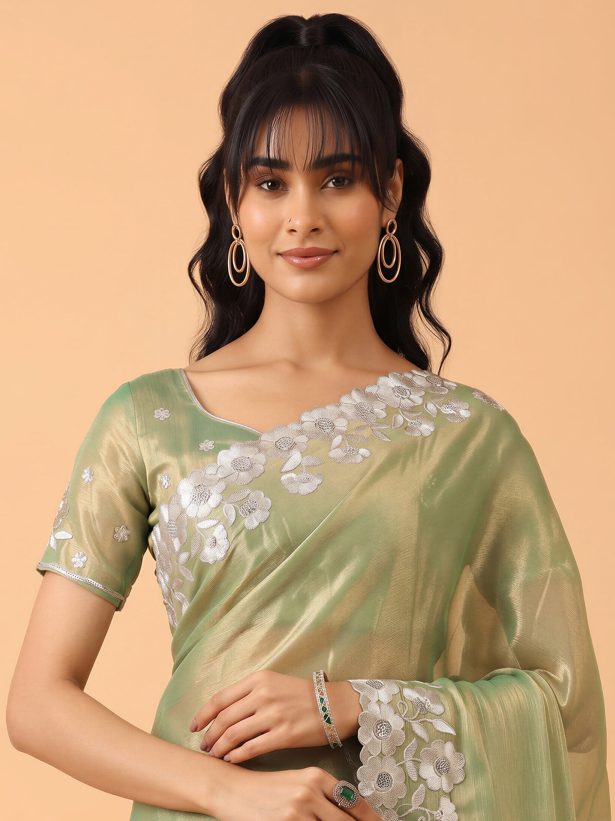 Light Green Chiffon saree – detail view 4