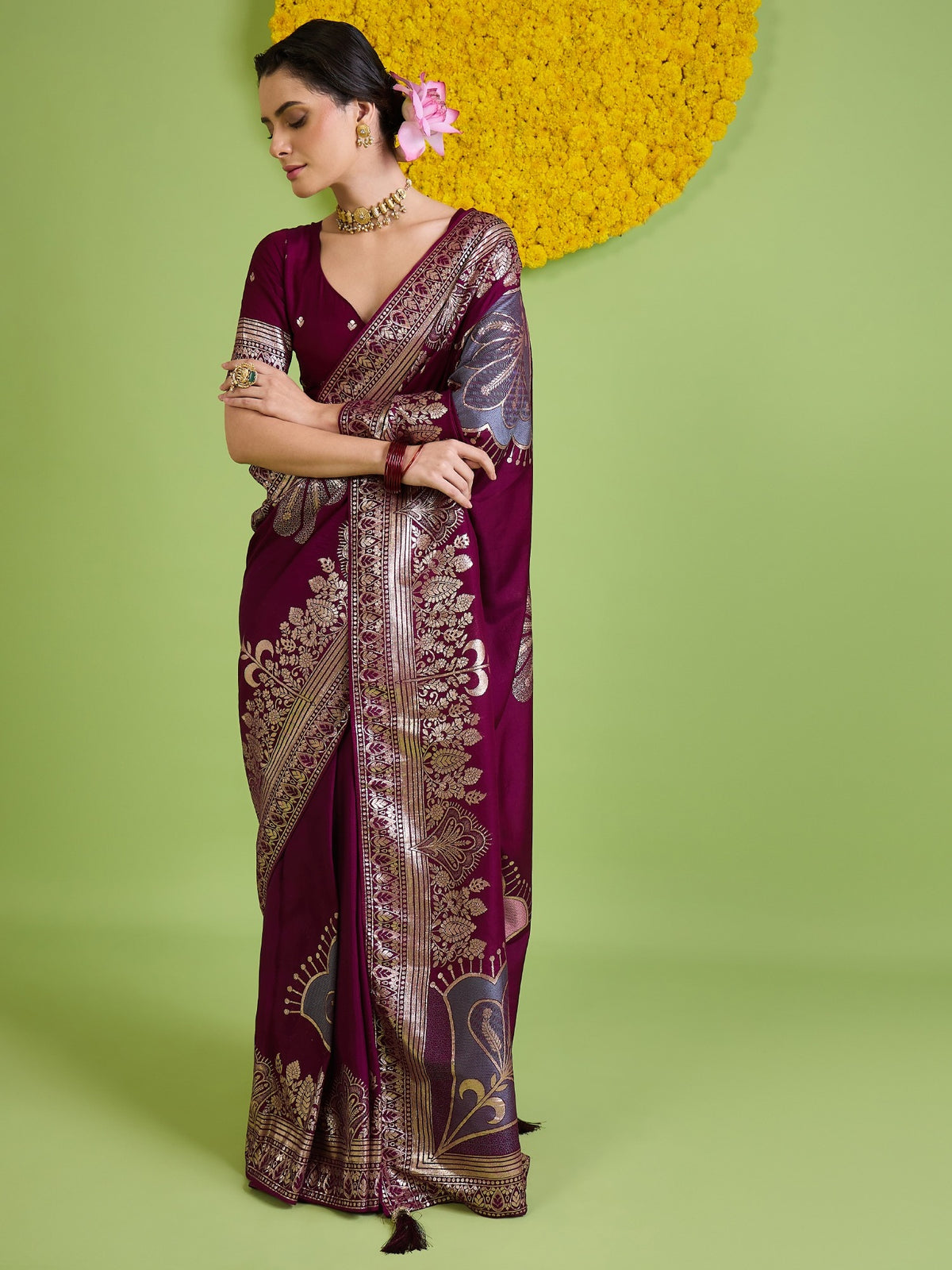 Wine Silk Blend saree – detail view 4