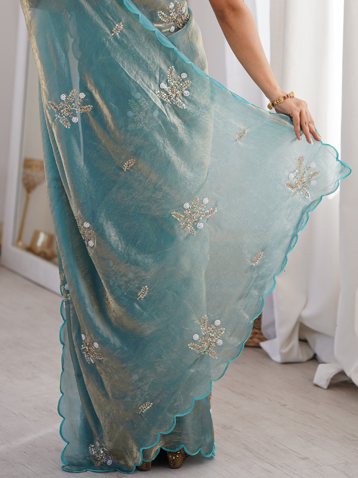 Light Blue Satin saree – detail view 5