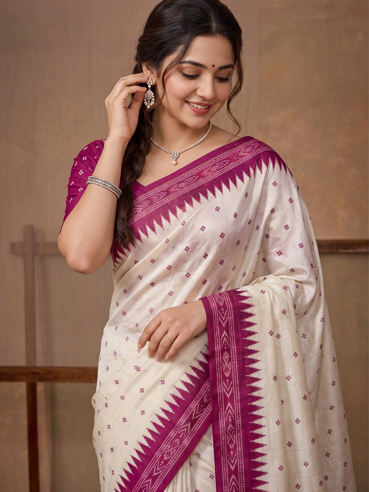 Off White tussar silk saree view 4