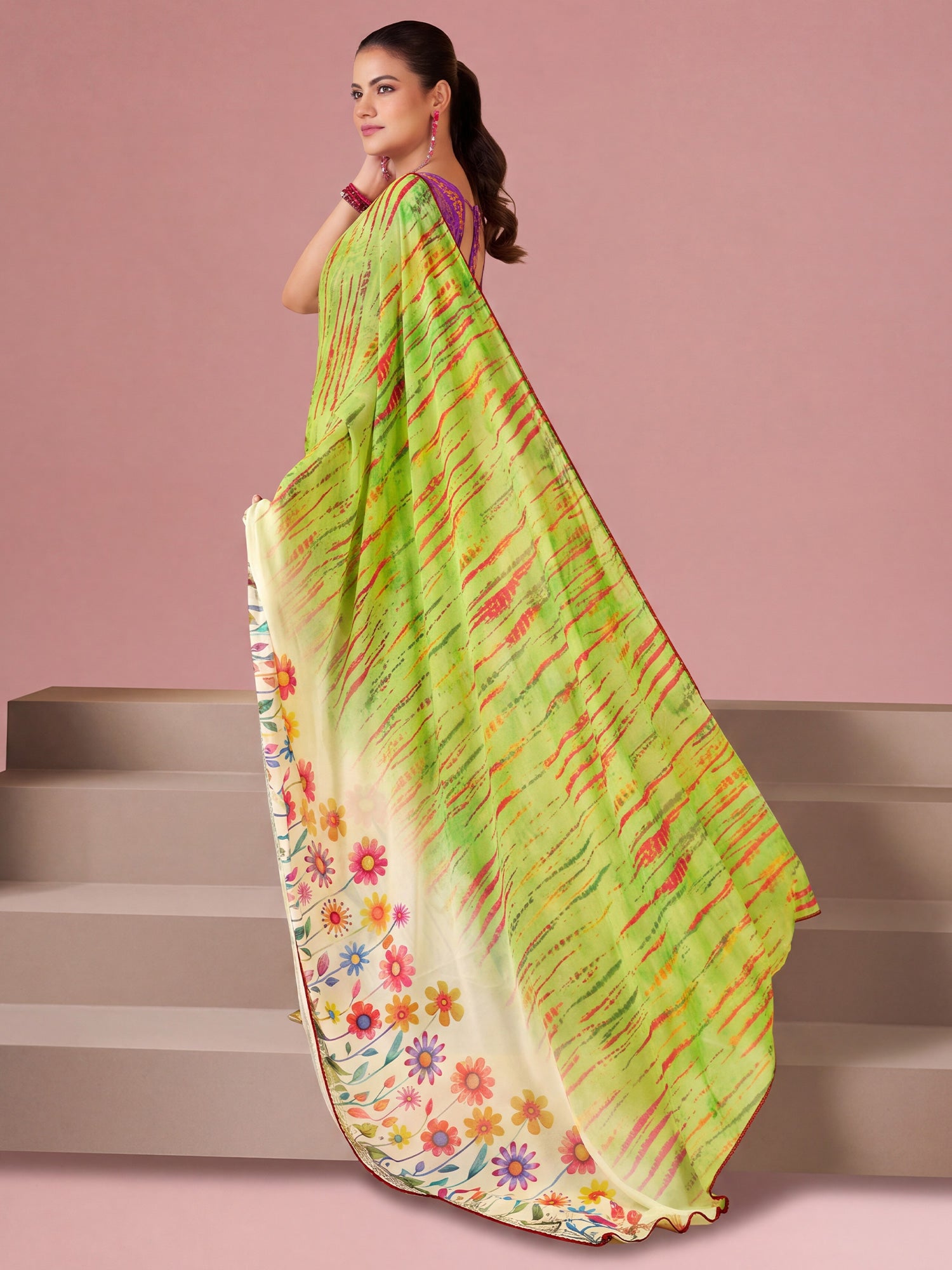 Light Green Georgette saree – detail view 1