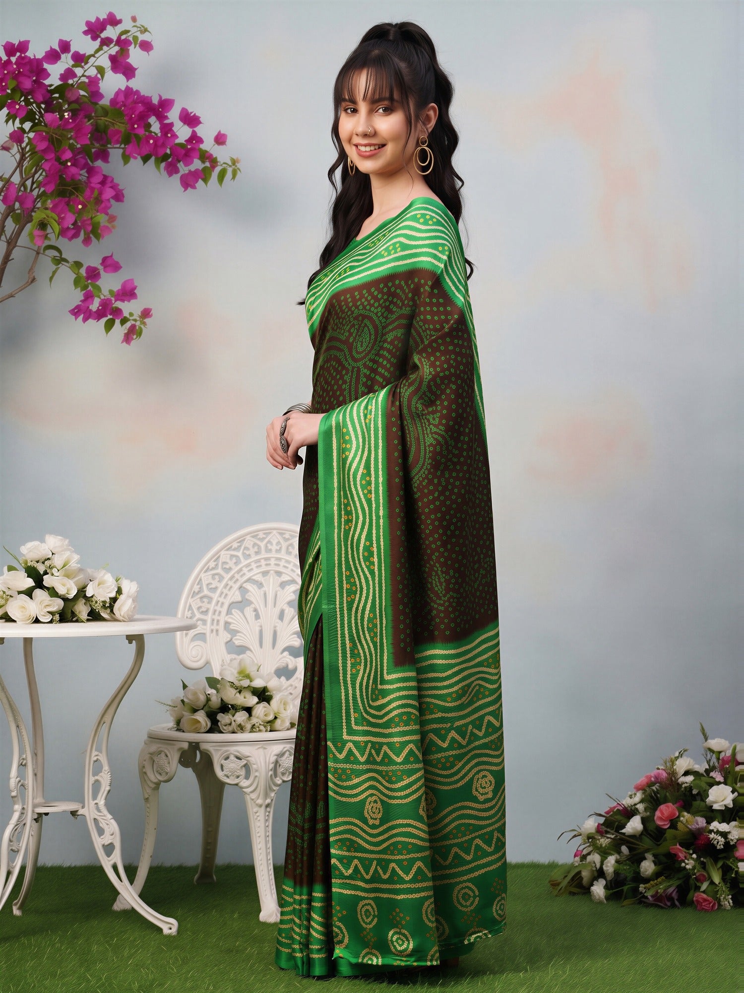 Brown Satin Silk saree – detail view 2