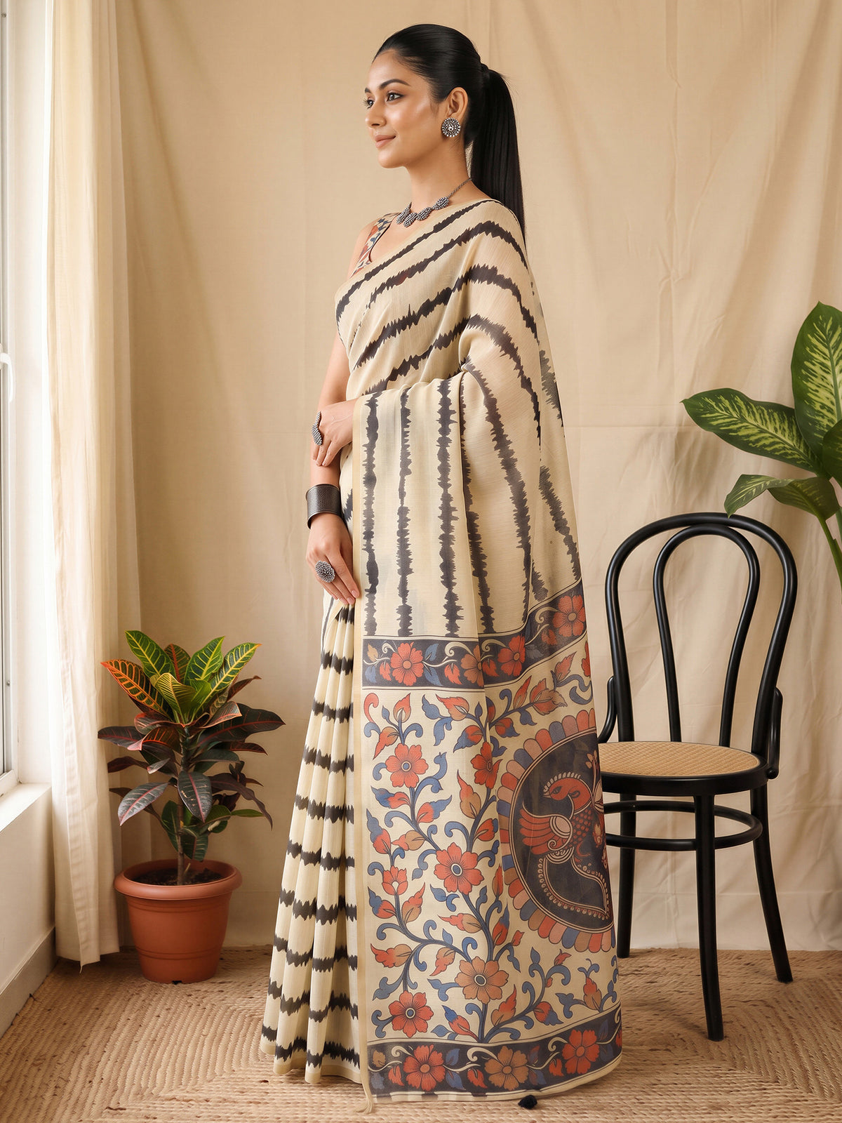 Cream Cotton Blend saree – detail view 2