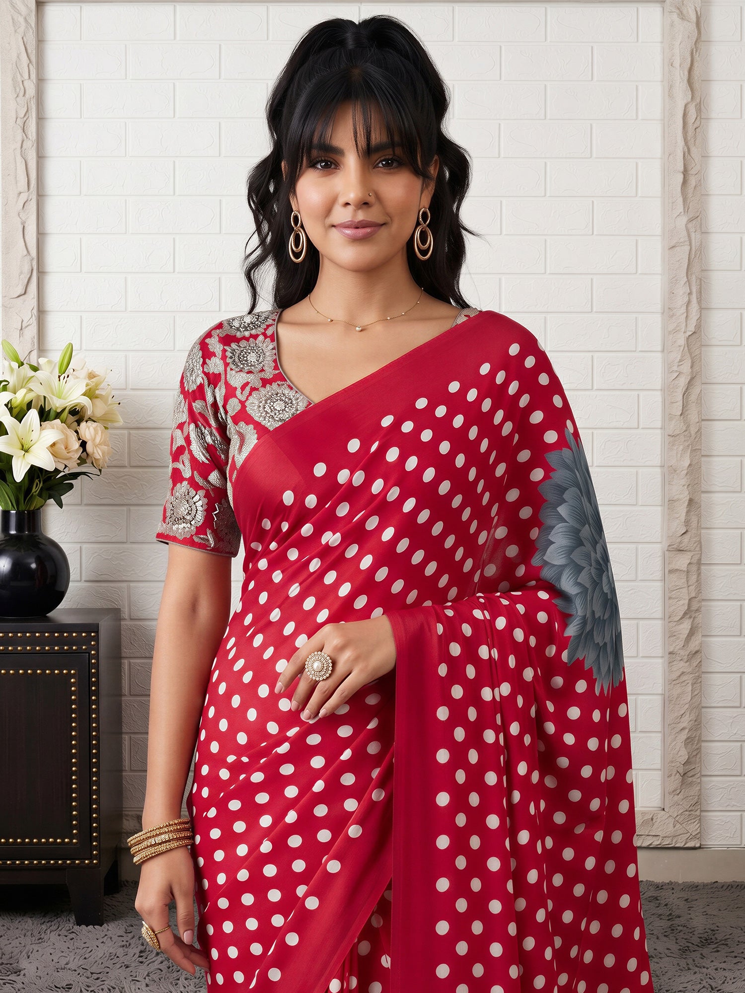 Maroon Satin saree – detail view 4
