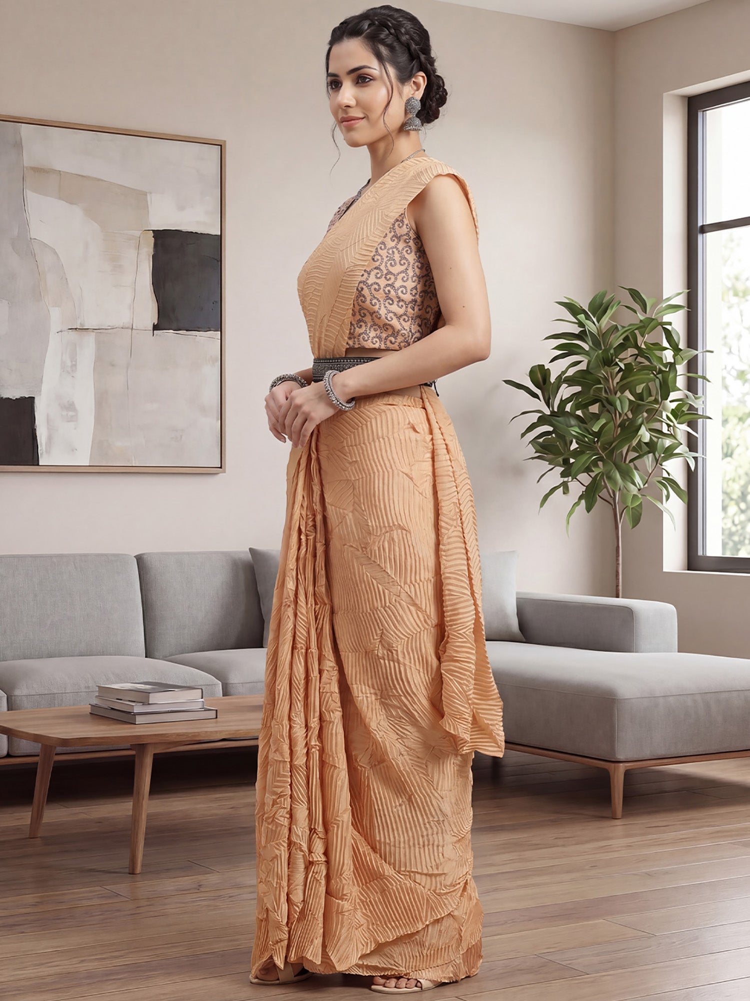 Cream Georgette saree – detail view 2